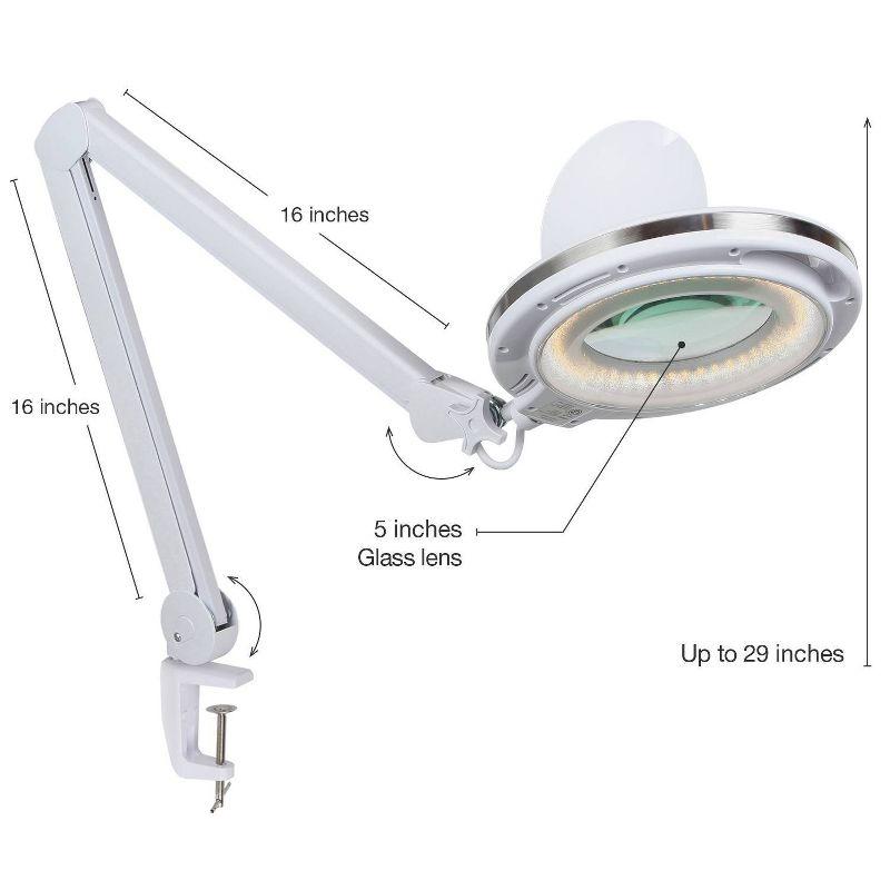 Brightech Lightview Pro 33 in. Adjustable Swing Arm Integrated 2.25X Magnifying Dimmable LED Desk Clamp Lamp