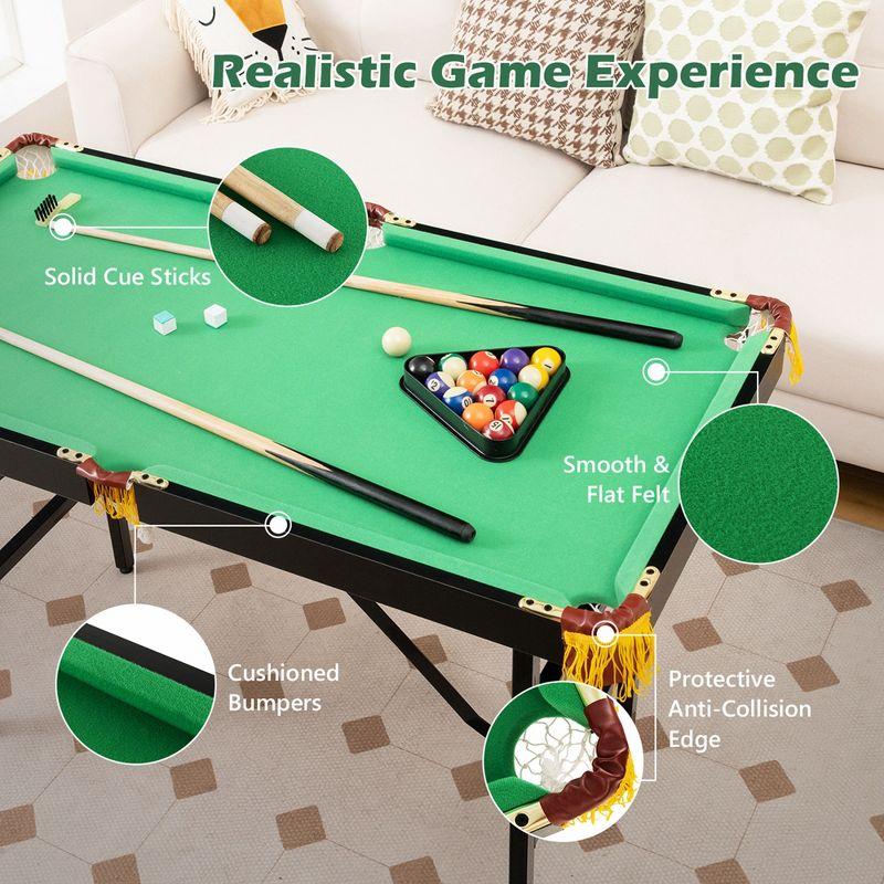 Costway 47" Folding Billiard Table Pool Game Table Indoor Kids w/ Cues Brush Chalk Green/Blue