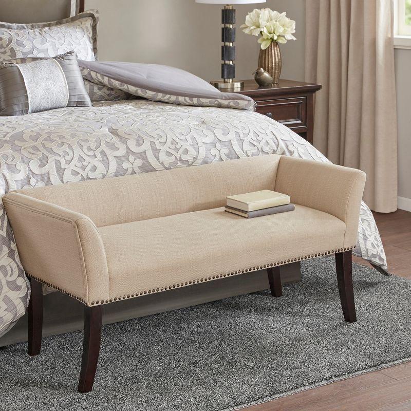 Morocco Wood Finish Cream Upholstered Accent Bench with Nailhead Trim