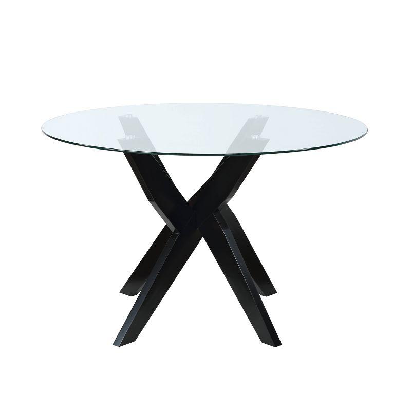 Amalie Round Dining Table Black - Steve Silver Co.: 48" Glass Top, Rubberwood Base, Seats 6