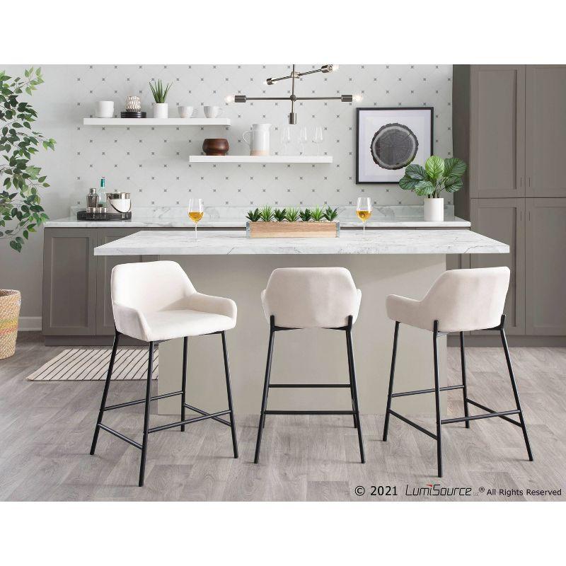 Set of 2 Daniella Metal/Polyester Counter Height Barstools Black/Cream - LumiSource: Upholstered, Spot Clean, Foam Filled, Fixed Height