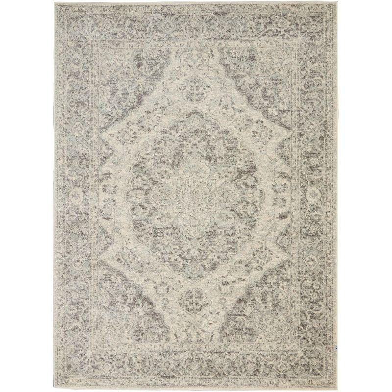Nourison Tranquil Vintage Persian Center Medallion Area Rug Ivory Grey 5'3" x 7'3"