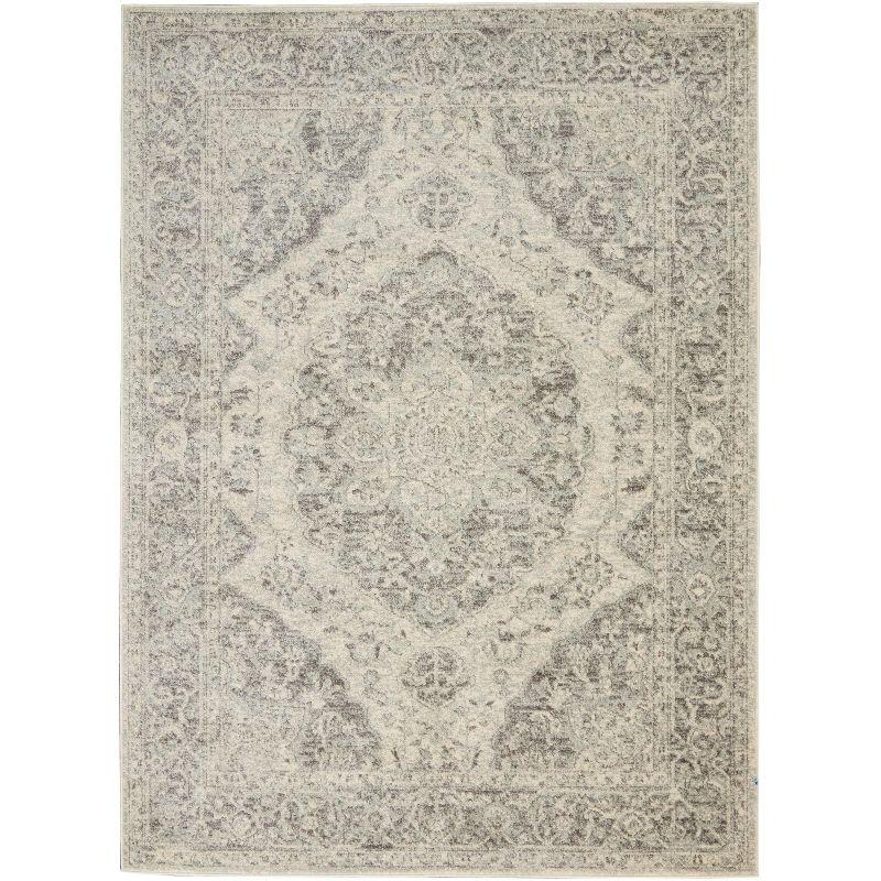 Ivory and Grey Synthetic Rectangular 4' x 6' Area Rug