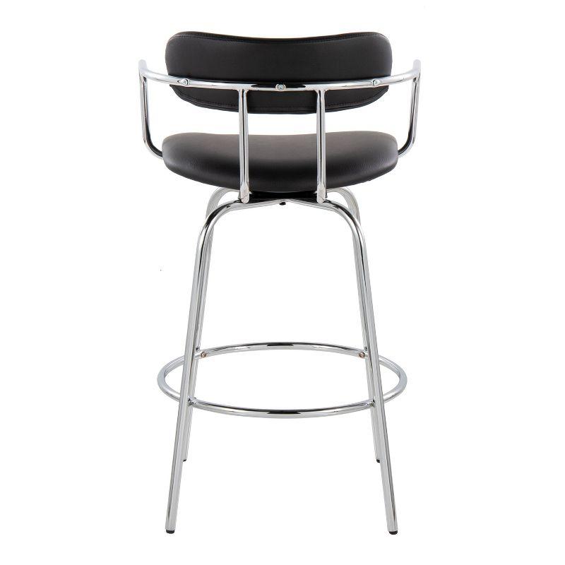 Set of 2 Demi Counter Height Barstools Chrome/Black - LumiSource: Cushioned, Swivel, Modern Design