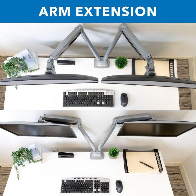 Mount-It! Dual Monitor Arm Mount Desk Stand Two Articulating Gas Spring Height Adjustable Arms | Fits Up To 32" | C-Clamp and Grommet Bases | Silver