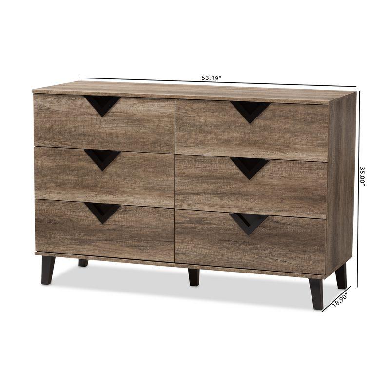 Wales 6-Drawer Geometric Light Brown & Black Dresser