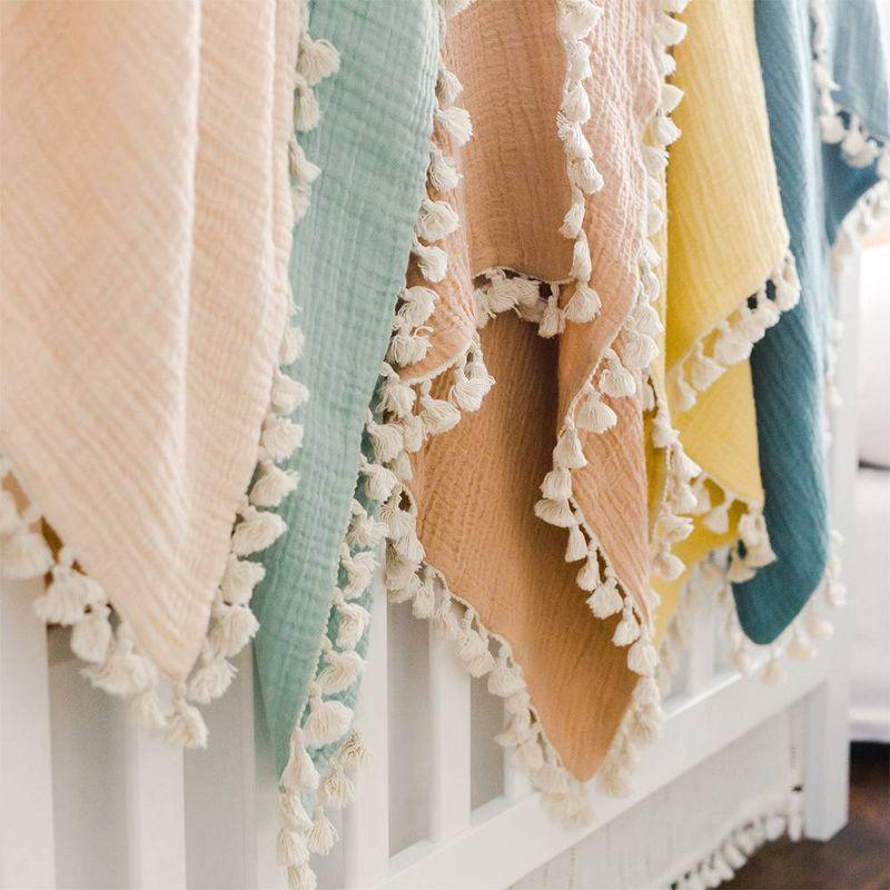 Crane Baby 6-Layer Muslin Baby Blanket with Tassel Edge