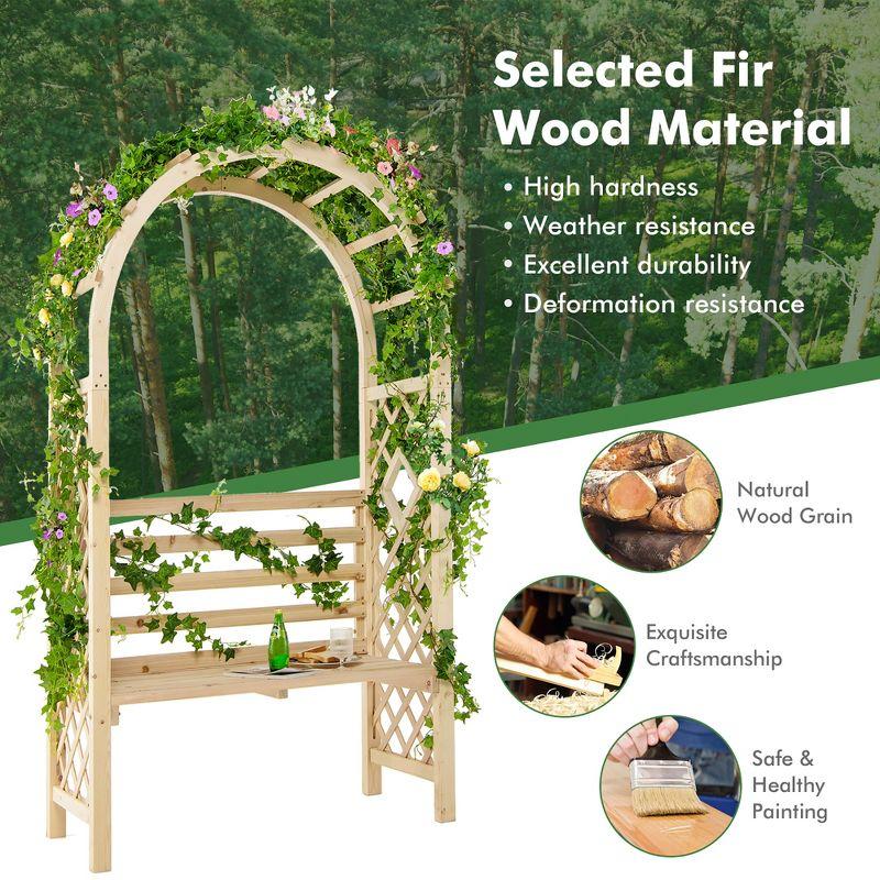 Costway Wooden Garden Bench Arch Pergola Outdoor Arbor w/backrest Patio Trellis Pergola