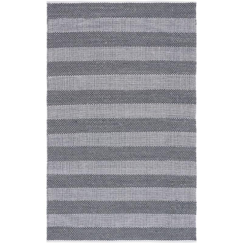 Ivory and Black Handwoven Striped Kilim Wool-Cotton Rug