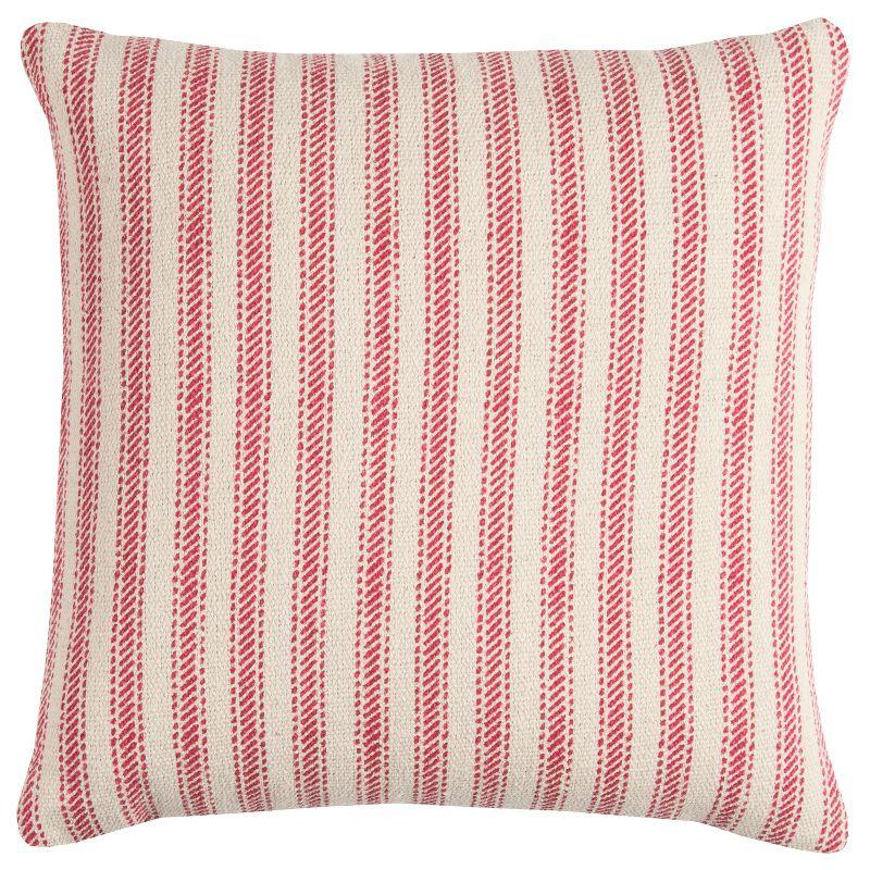 20"x20" Oversize Ticking Striped Square Throw Pillow Red - Rizzy Home: Cotton Canvas, Indoor Decorative Cushion with Zipper