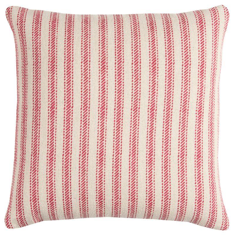 Elegant Striped Square Throw Pillow in Red and Neutral - 20"x20"