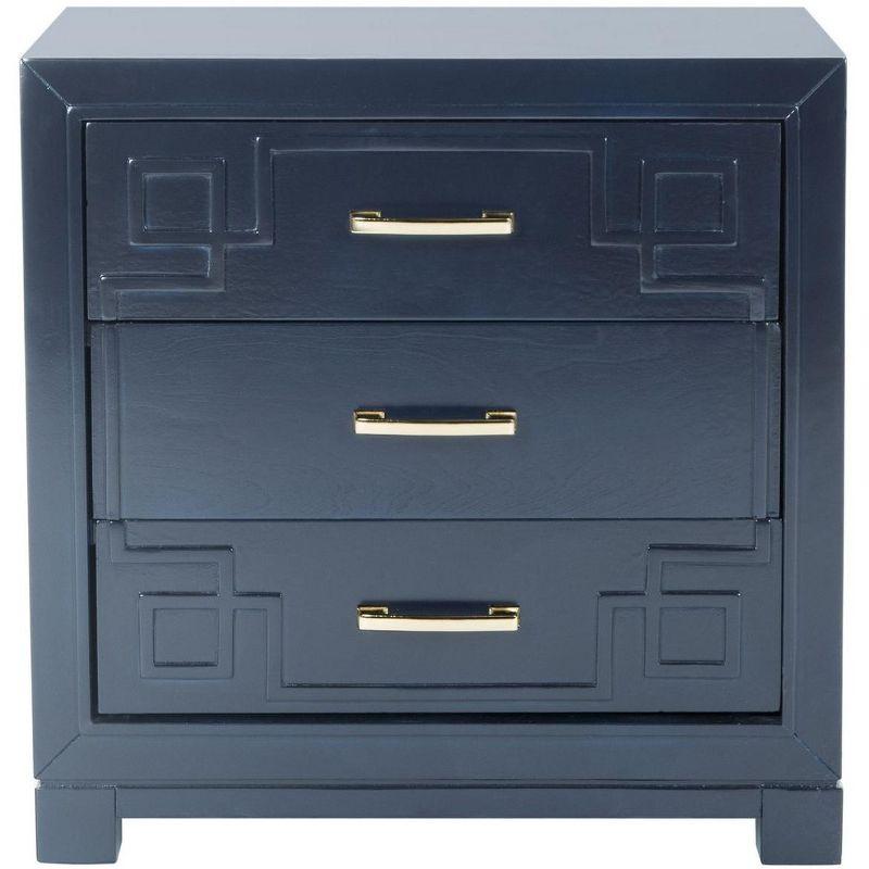 Raina 3 Drawer Greek Key Nightstand - Navy - Safavieh