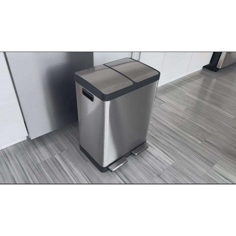 Stainless Steel 16 Gallon Step-On Multi-Compartments Trash and Recycling Bin