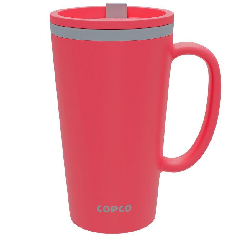 Copco Cone 16oz Insulated Travel Mug with Handle, Double Wall, Slide-Closure Lid, BPA-Free, Portable Coffee Cup (Coral Red)