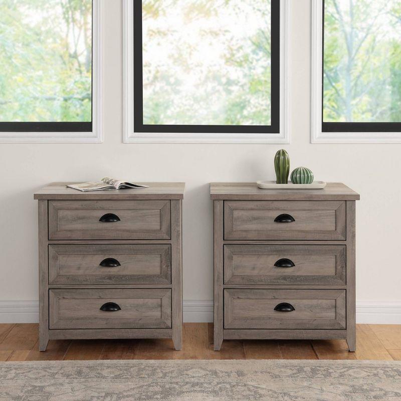 Set of 2 Fontella Transitional 3 Drawer Nightstands: Bedside Storage, Saracina Home