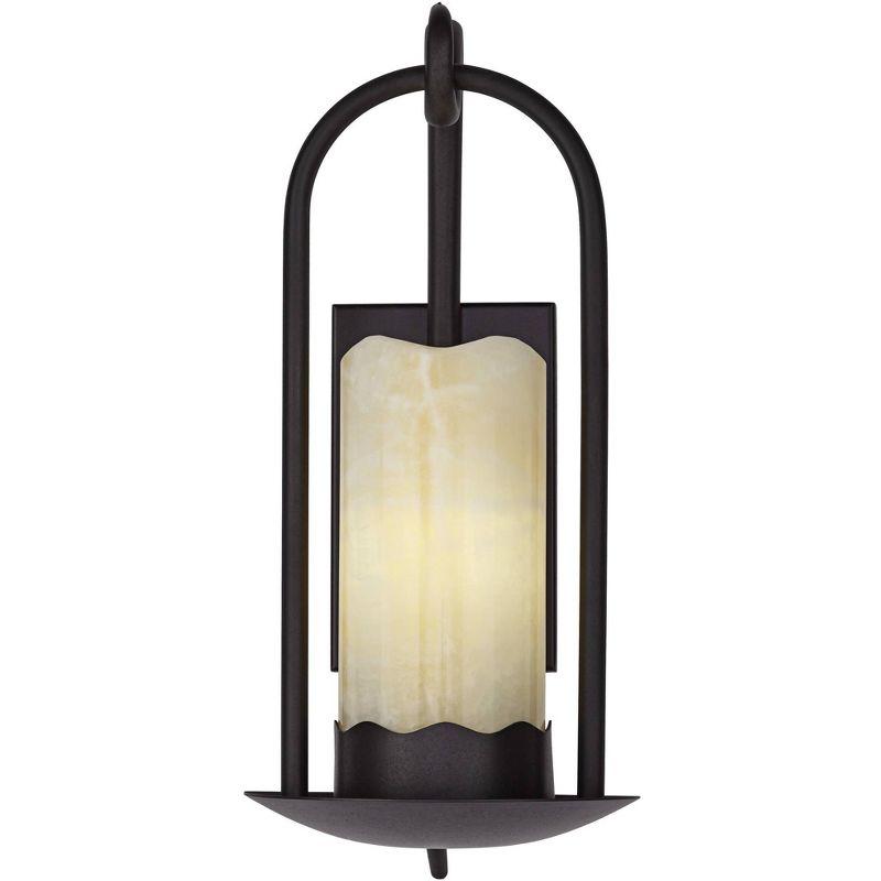 Franklin Iron Works Hanging Onyx Rustic Wall Light Sconce Espresso Bronze Hardwire 6 1/2" Fixture Faux Candle Glass Shade for Bedroom Bathroom Vanity