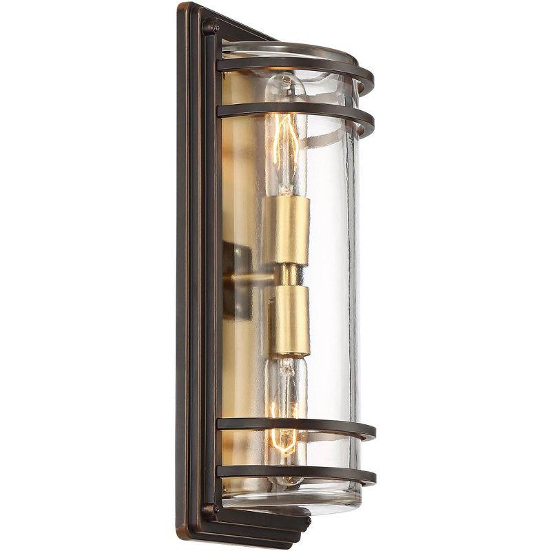 Modern 21" Bronze and Brass Wall Sconce with Clear Glass