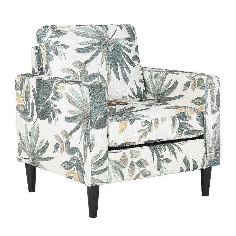 Cream and Green Floral Plush Wood Accent Chair