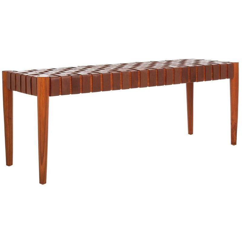 Amalia 47'' Cognac Leather and Dark Brown Mindi Wood Bench