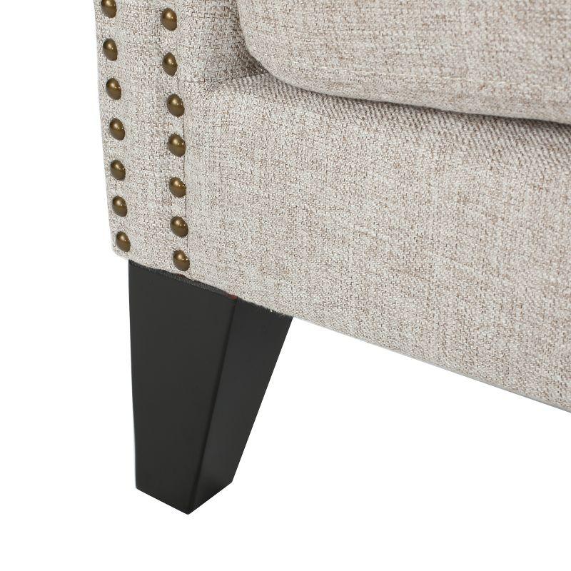 Beige Velvet Wingback Accent Chair with Wood Legs