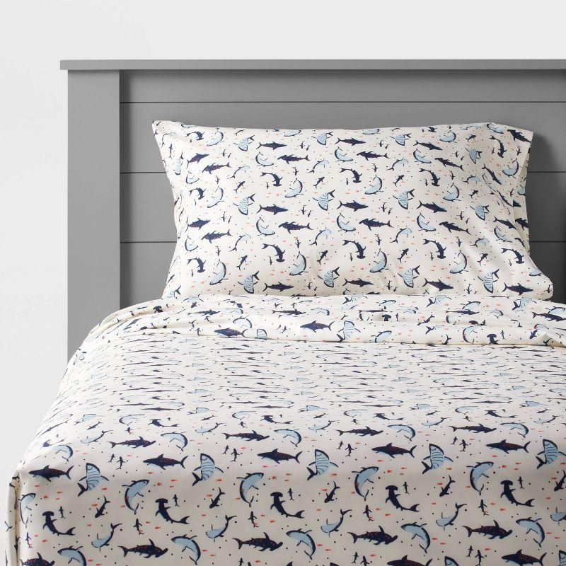 Full Shark Microfiber Kids' Sheet Set - Pillowfort™: Ocean Theme, Full Size, 4-Piece, Blue, OEKO-TEX Certified