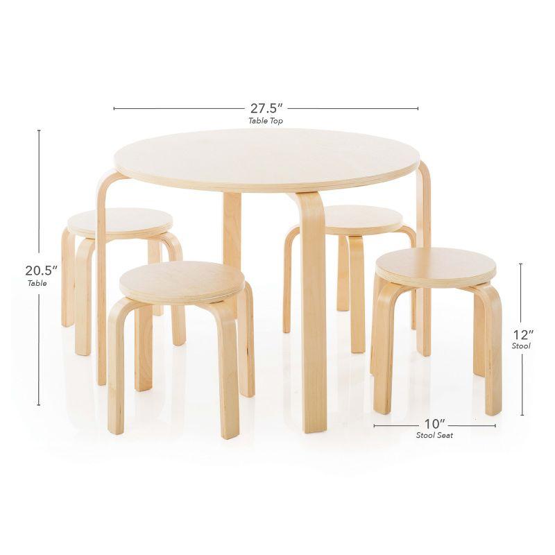 Nordic Toddler and Kids 5 Piece Round Table and Stool Set
