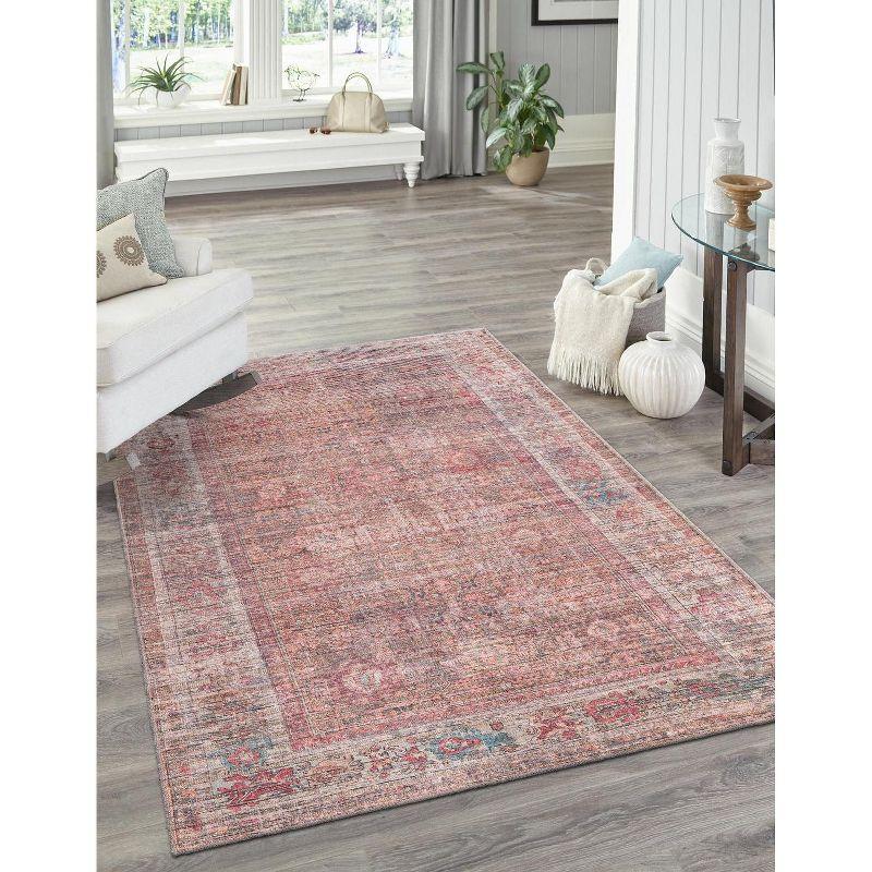 Rust Red and Brown Synthetic Easy Care Rectangular Rug