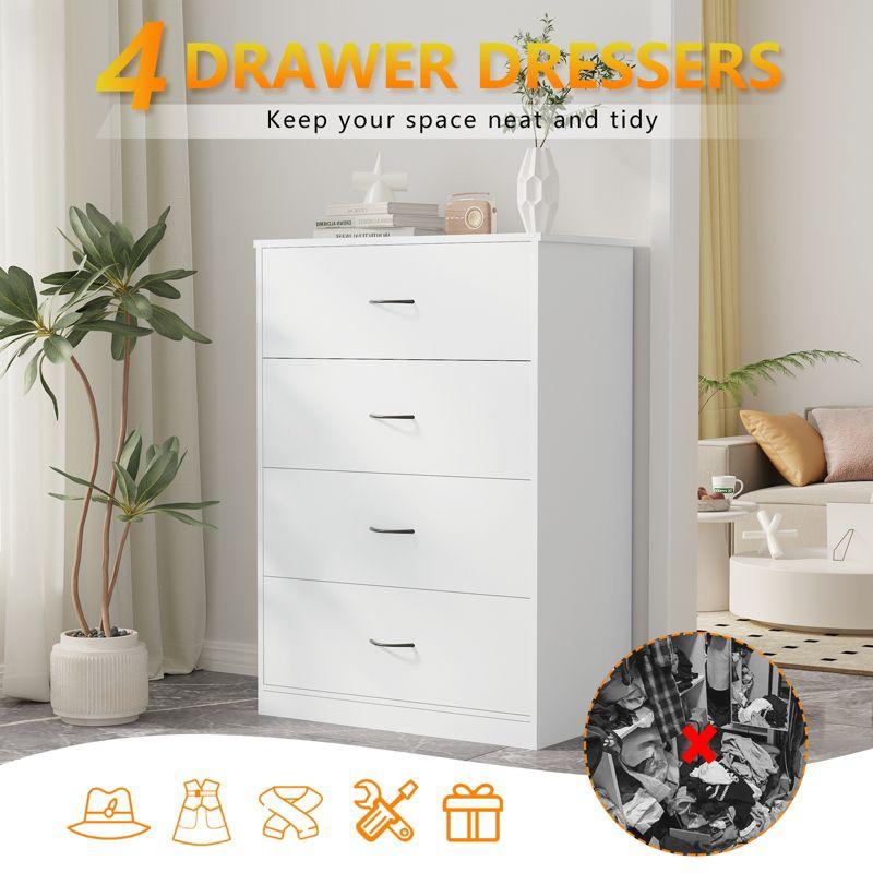 SUGIFT 4 Drawer Dresser, Modern Wood Chest of Drawers for Bedroom, White