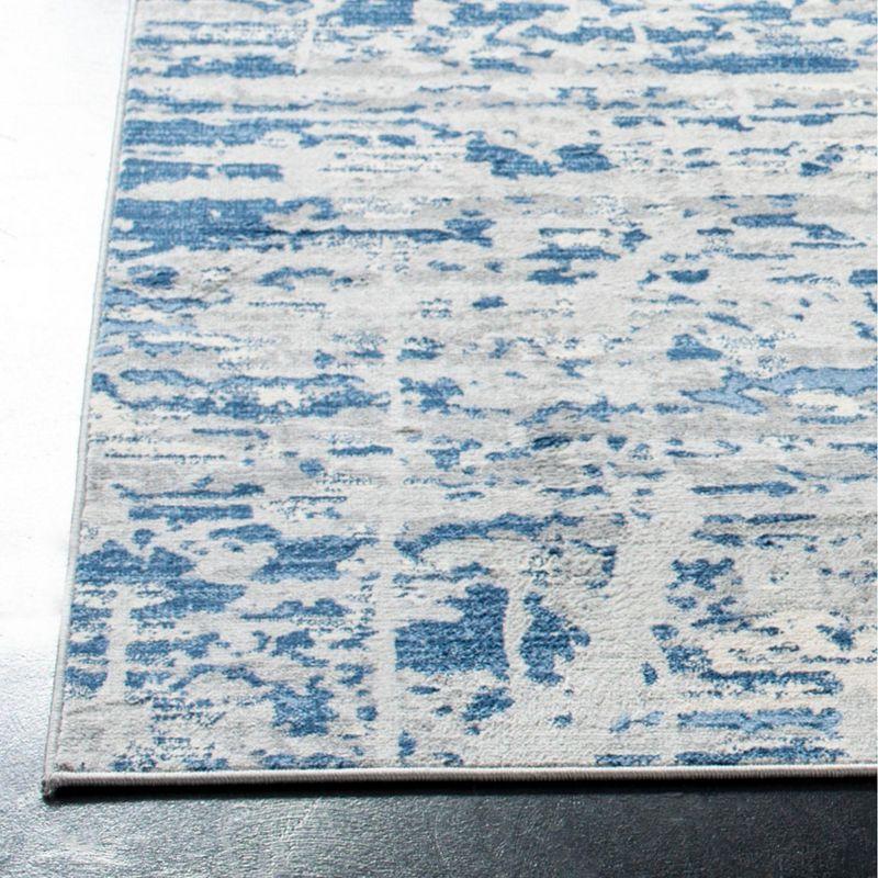 Modern Abstract Ivory & Blue Square Hand-Knotted Rug - 3' x 3'