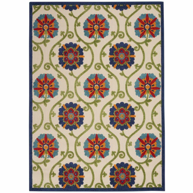 Nourison Aloha Contemporary Floral Flatweave High-Low Indoor Outdoor Area Rug Blue/Multicolor 3'6" x 5'6"