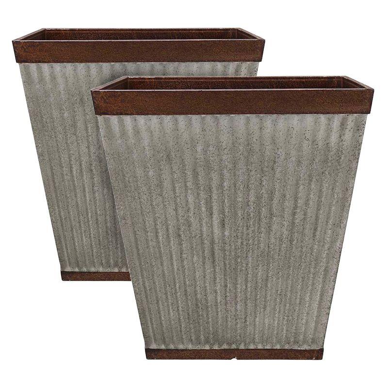 16-Inch Rustic Brown Resin Outdoor Flower Planter Set