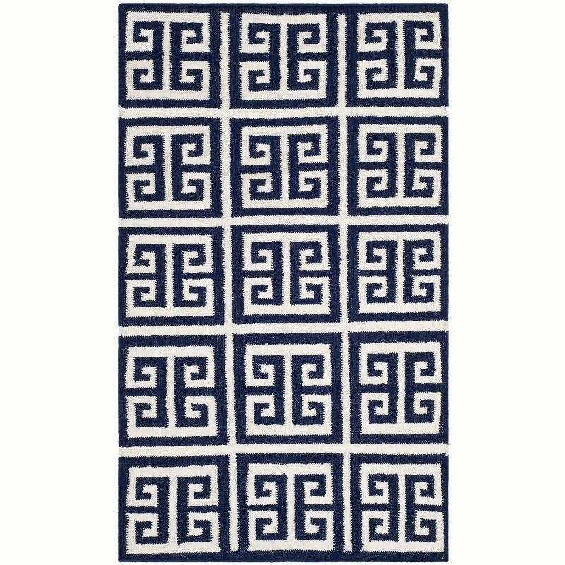 Dhurries DHU626 Hand Woven Flat Weave Accent Rug Navy / Ivory 2'-6" X 4' - Safavieh.