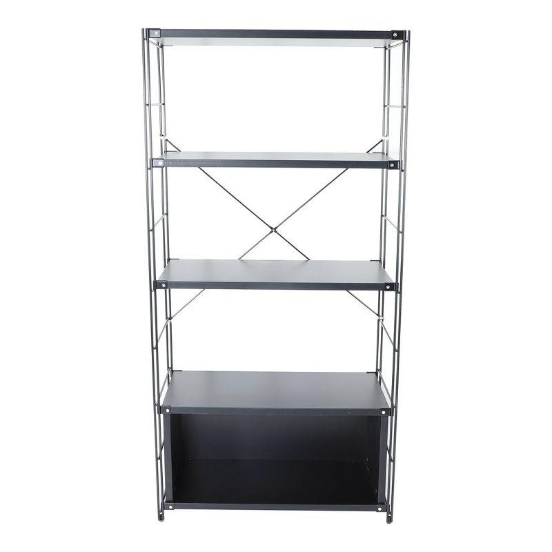 LeisureMod Etagere 4 Shelves Bookcase with Black Stainless Steel Frame and Melamine Board Shelves