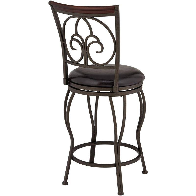 55 Downing Street Colton Metal Swivel Bar Stools Set of 2 Brown 24" High Traditional Round Cushion with Backrest Footrest for Kitchen Counter Height