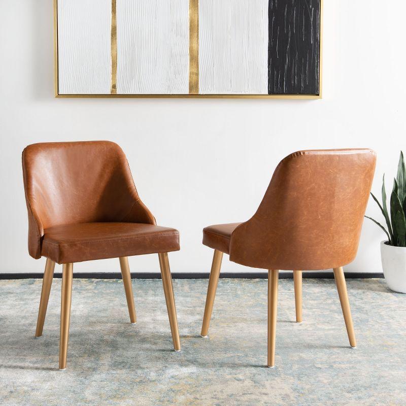 Lulu Upholstered Dining Chair (Set of 2) - DCH6200 - Light Brown/Gold - Safavieh