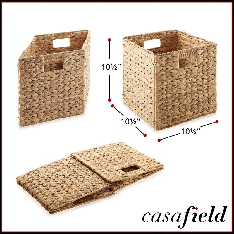 Casafield 10.5" x 10.5" Water Hyacinth Storage Baskets - Set of 2 Collapsible Cubes, Woven Bin Organizers for Bathroom, Bedroom, Laundry, Pantry