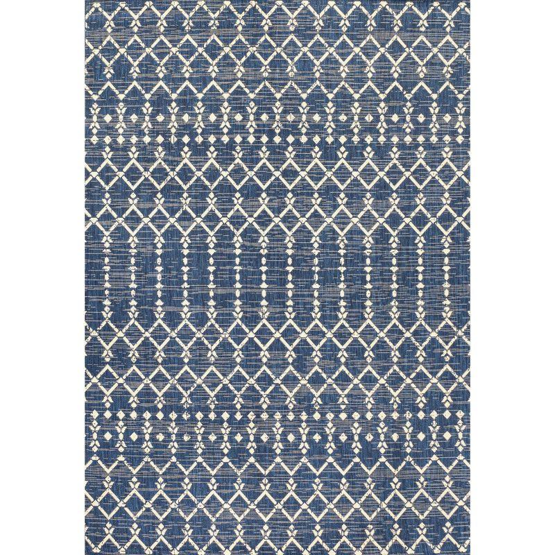 8' x 10' Ourika Moroccan Geometric Textured Weave Indoor/Outdoor Area Rug, Navy/Beige - JONATHAN Y