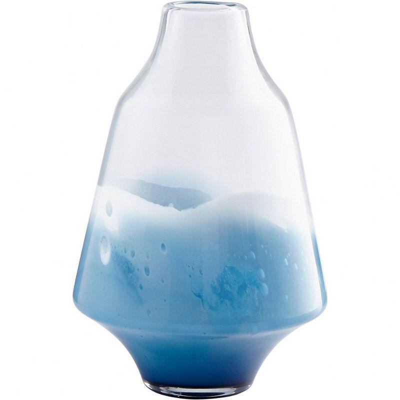 Large Blue and White Glass Vase with Unique Silhouette