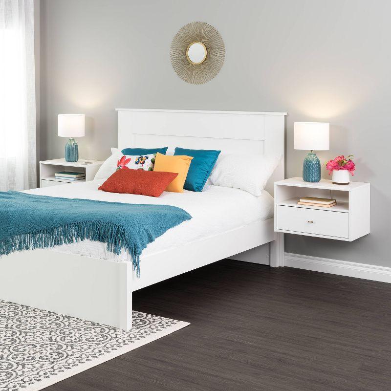 Prepac Floating 1 Drawer Nightstand with Open Shelf White: Modern Wall-Mounted Bedside Furniture with Cable Management & Metal Glides