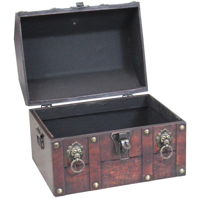 Quickway Imports Antique Wooden Pirate Treasure Chest with Lion Rings and Lockable Latch
