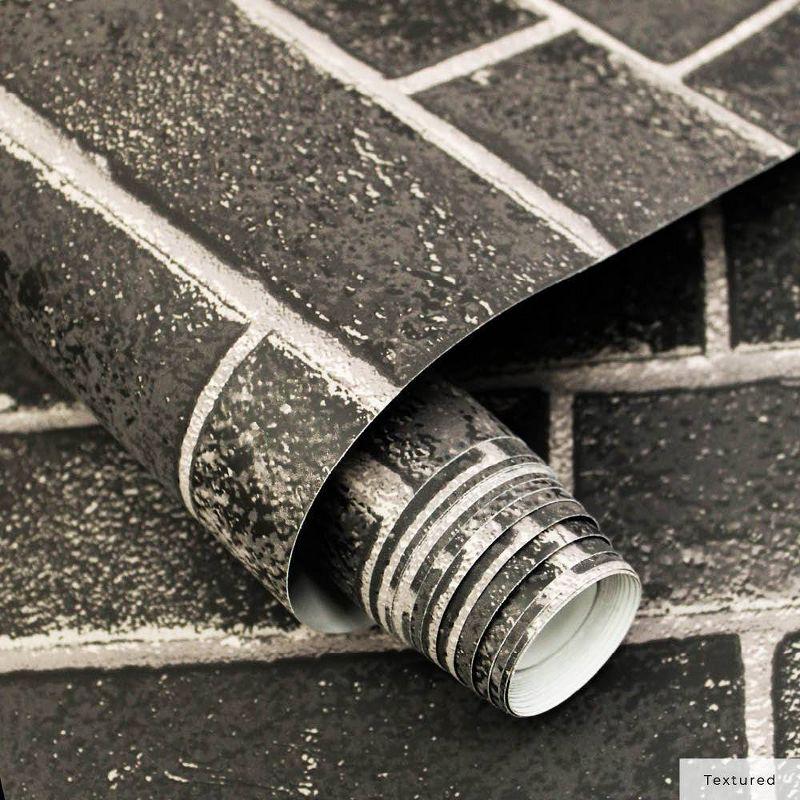 Tempaper & Co.® Brick Removable Peel and Stick Wallpaper, Ebony Brick, 28 sq ft: Faux Sticky Vinyl, Classic Pattern