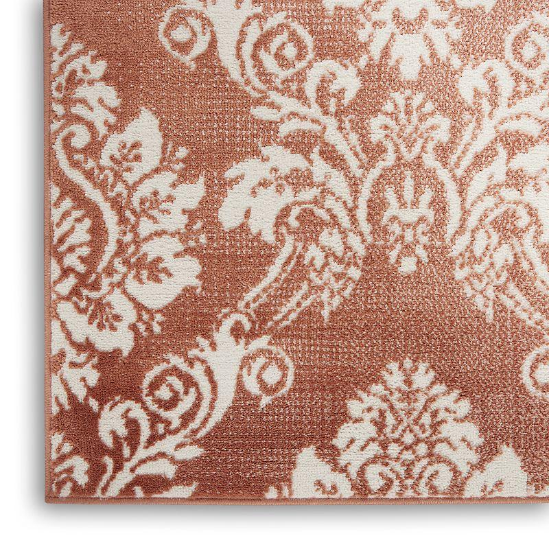 Brick Ivory Floral Damask 8' x 10' Easy-Care Synthetic Rug