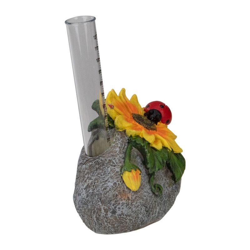 7" Sunflower and Ladybug Rock Garden Rain Gauge