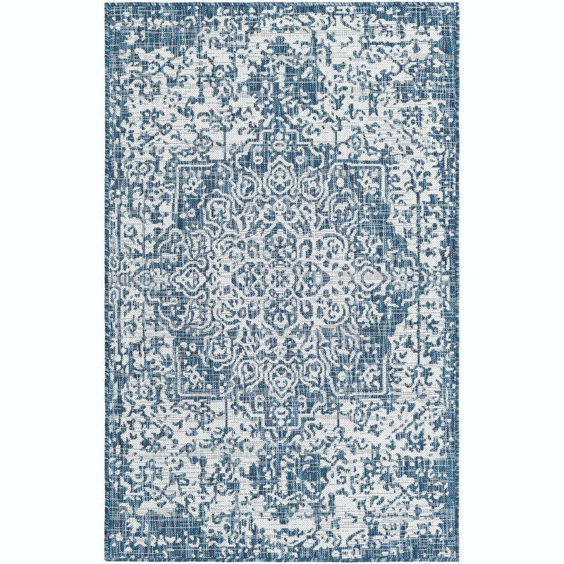 Blue Medallion Easy-Care Outdoor Rectangular Area Rug