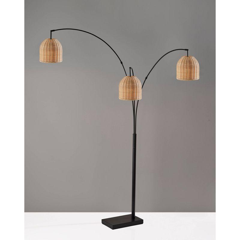 Bahama 3 Arm Arc Lamp Dark Bronze - Adesso: Modern Metal & Rattan Dome Shade, ETL Listed