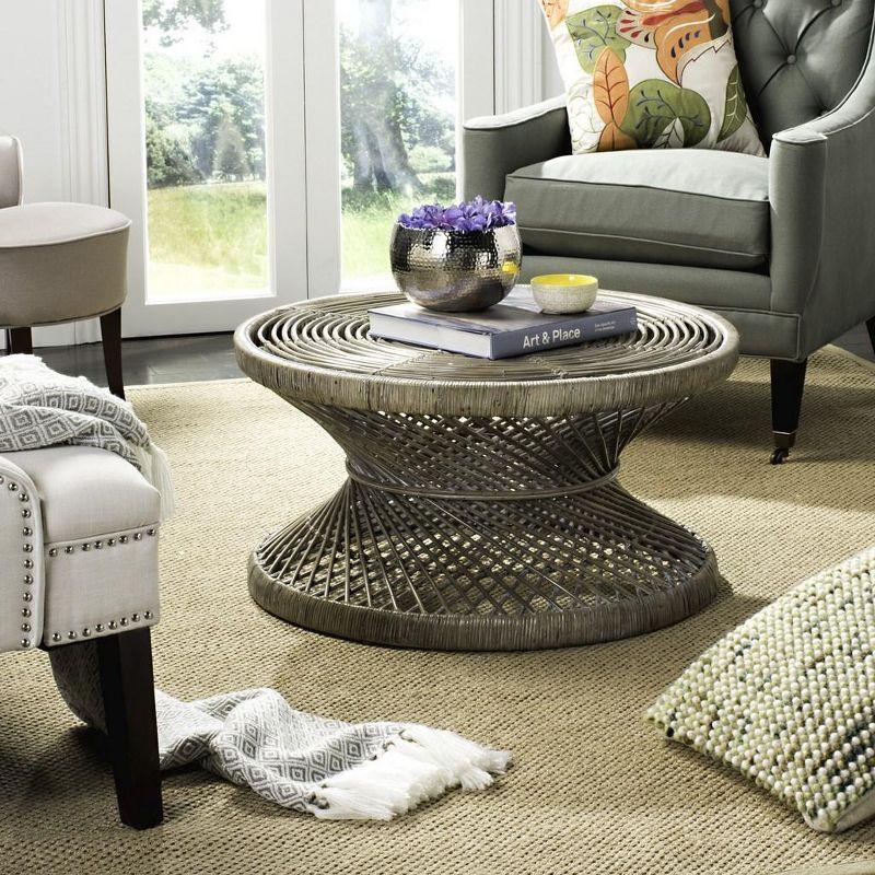 Transitional Grey Round Wicker Coffee Table