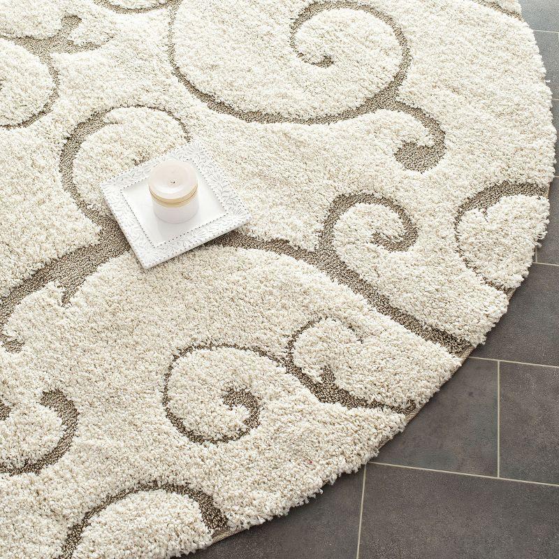 Luxurious Cream Beige 4' Round Synthetic Shag Rug