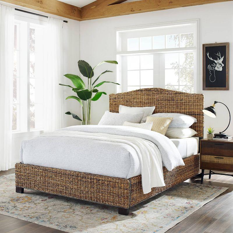 Serena Coastal Queen Bed with Natural Banana Leaf Weave