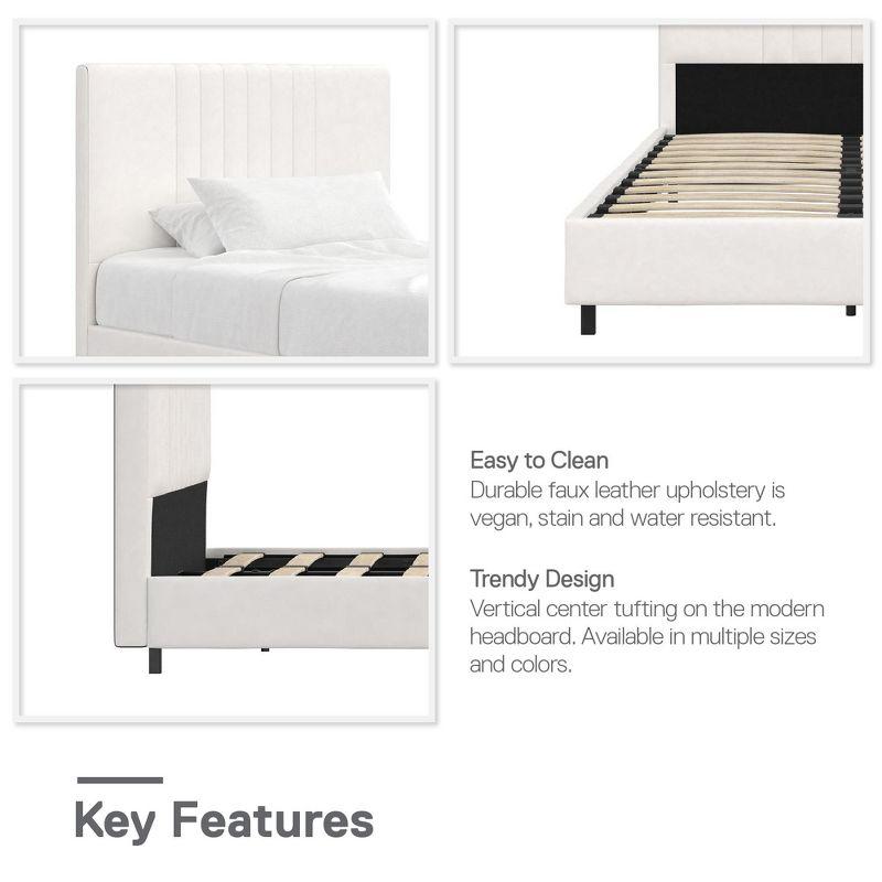 RealRooms Rio Faux Leather Upholstered Platform Bed with Tufted Headboard, Twin, White
