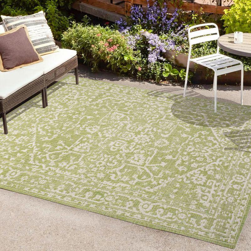 8' x 10' Malta Bohemian Styled Medallion Textured Weave Indoor/Outdoor Area Rug, Green/Cream - JONATHAN Y